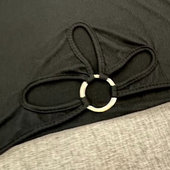 NEW Just Polly Black Blouse Plus 3X Stretch Round Neck Short Sleeve Cut Out Ring - Picture 4 of 9